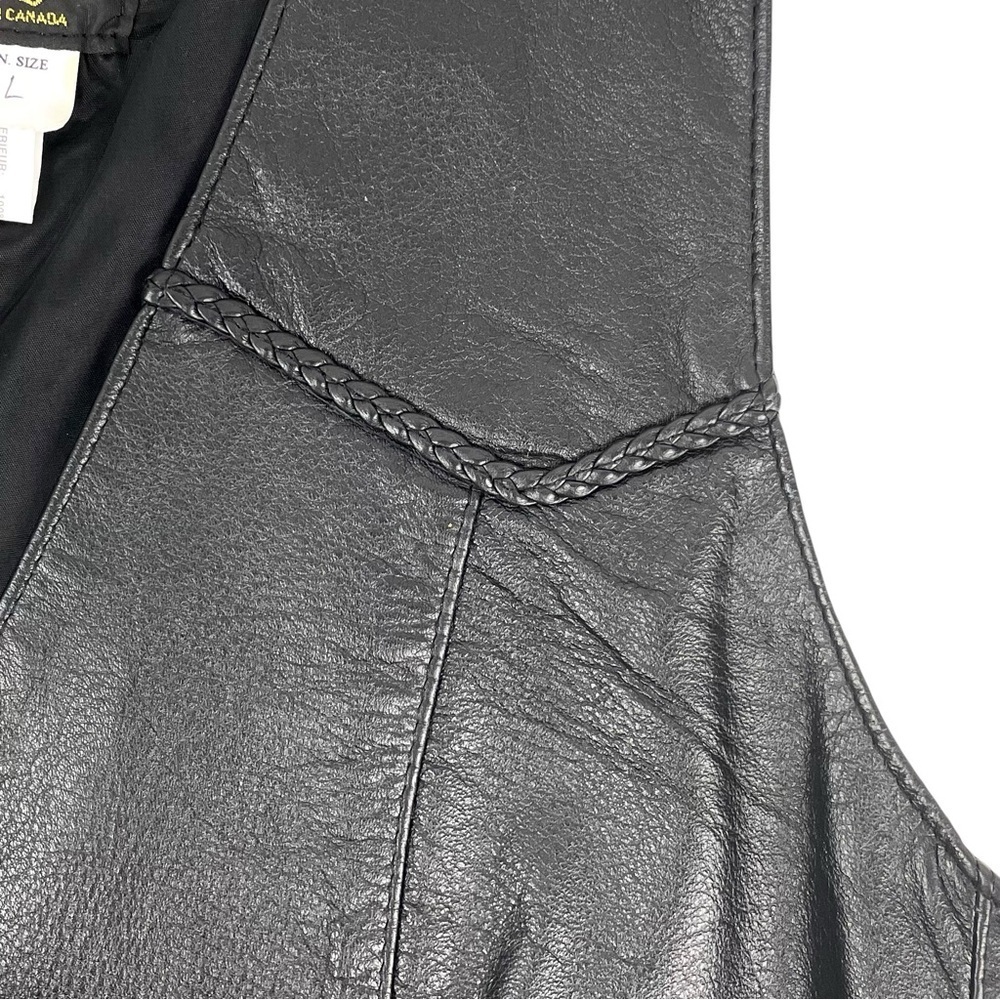 Vtg Le Cuir Niko Leather Biker Vest Black Size L, Eagle Embrossed Braided Detail - Picture 5 of 14
